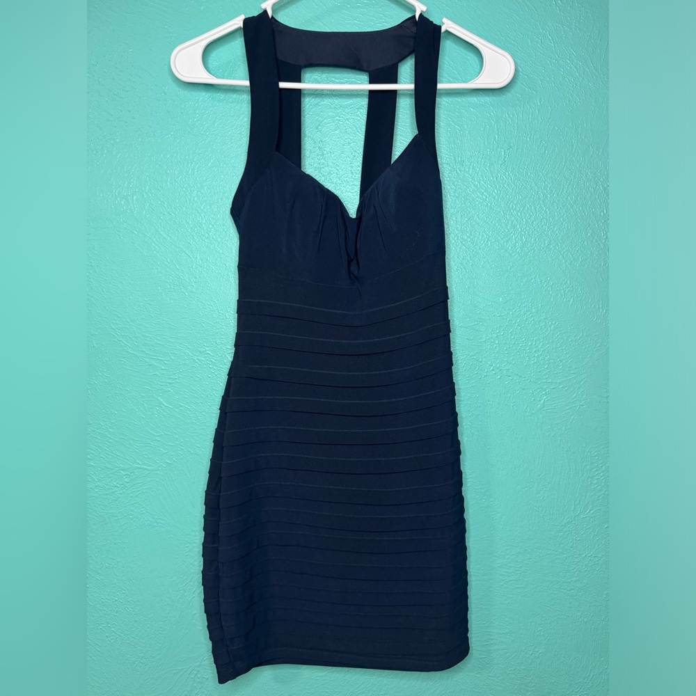 NEW B Darlin Navy Blue Ruched Bodycon Banded Mini Dress Y2K Sz 1/2